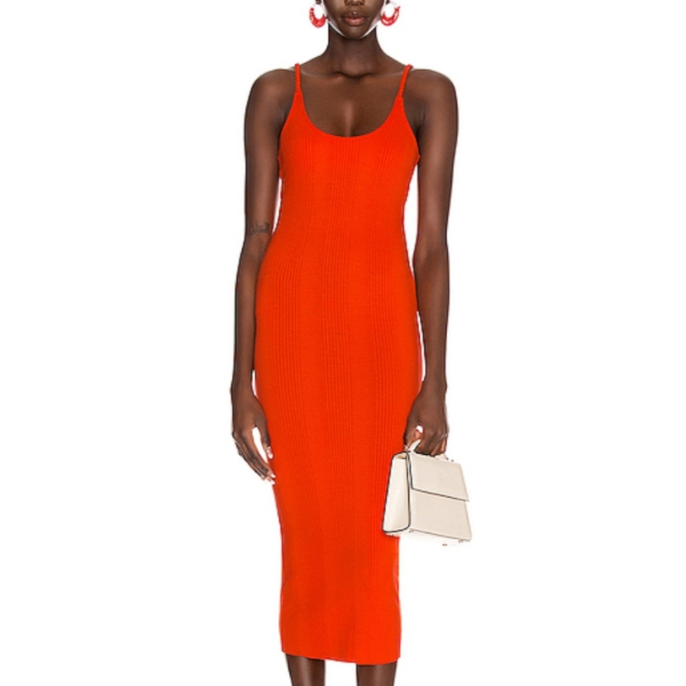 Braided Midi Rib Knit Dress- Fire Engine Red